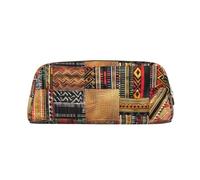 YKLJG Trousse à crayons en cuir imprimé patchwork africain avec fermeture éclair dorée, élégante trousse de papeterie pour l'école, le bureau ou les voyages, or, Taglia Unica, Trousse de maquillage