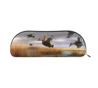 YKLJG Trousse en cuir avec motif de canards sauvages qui volent et 8 canards avec fermeture éclair dorée, organiseur de papeterie en PVC pour l'école, le bureau, les voyages, argent, Taglia Unica