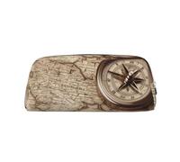 YKLJG Trousse en cuir imprimé nautique avec boussole et carte de boussole avec fermeture éclair dorée, élégante trousse de papeterie pour l'école, le bureau ou les voyages, argent, Taglia Unica
