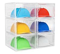 YKLSLH Boîte de rangement pour chapeaux, 6 boîtes pour 40 chapeaux, organiseur de chapeaux en plastique solide plus dur pour casquettes de baseball, rangement transparent avec porte magnétique,
