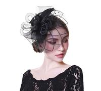 YKMYXZ bandeau à fleurs, Chapeau bibi for femme, bandeau blanc for fête de thé, mariage, cocktail, fleur, maille, plumes, pince à cheveux(Black)