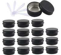 YKMYXZ, Boîtes Rondes vides en Aluminium Bleues de 10ml, avec couvercles à vis, Pots de Stockage, conteneurs de cosmétiques, Pots avec 6 spatules, 48 pièces(Matte Black,15ml)