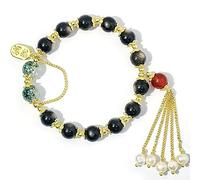 YKMYXZ, Bracelet de Jade 8Mm Bracelet de Pierres Précieuses Perle Or Gland Fortune Charms Bracelet Chakra Cristal Perlé Bracelet Talisman Bonne Chance Bracelet