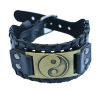 YKMYXZ, Bracelet en cuir large Bagua Taiji Logo Bracelet for hommes Bracelet en cuir punk(Gold)