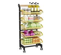 YKMYXZ, Chariot de rangement autoportant à roulettes for fruits et légumes, 3/4/5 niveaux, support de rangement réglable en fil métallique, for garde-manger, bureau ou magasin de détail(5 Layer/42x32x