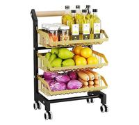 YKMYXZ, Chariot de rangement autoportant à roulettes for fruits et légumes, 3/4/5 niveaux, support de rangement réglable en fil métallique, for garde-manger, bureau ou magasin de détail(3 Layer/42x32x