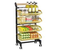 YKMYXZ, Chariot de rangement autoportant à roulettes for fruits et légumes, 3/4/5 niveaux, support de rangement réglable en fil métallique, for garde-manger, bureau ou magasin de détail(4 Layer/42x32x
