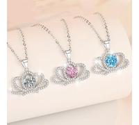 YKMYXZ, Colliers couronne Moissanite for femmes, colliers en diamant jaune/bleu/rose 1CT D couleur VVS1, bijoux en argent sterling 925 cadeaux for femmes avec certificat(Blue)