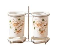 YKMYXZ, Élégant organiseur de couverts à motif camélia avec support en métal, for cuillères, baguettes, fourchettes, couteaux