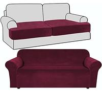 YKMYXZ， Ensemble de Housses de canapé en Velours 3 pièces avec Housse Extensible for canapé 2 Places et Coussin en T séparé, Couleur Grise(Wine Red)