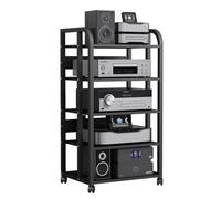 YKMYXZ， Étagère Audio à 5 Niveaux, Support stéréo for Studio, Bureau, Maison, Cadre en Acier Noir, Tour de Rangement for Composants Audio