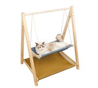 YKMYXZ étagères pour Chat， Lit balançoire for Chat à Deux Niveaux, hamac en Bois de pin Naturel for Chien et, mobilier Confortable, Respirant Lavable for Animaux Compagnie(Blue+Brown)