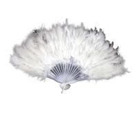 YKMYXZ, Éventail de Danse en Plumes Pliant, éventail à Main de Danse for Fille Douce, Cadeau Artisanal d'art, décoration de fête de Mariage Halloween(White)