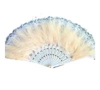 YKMYXZ, Éventails pliants en plumes 1 pièce, pendentif pompon, éventails à main, plumes en dentelle, éventails pliants, éventails à main, fête de danse, accessoires de décoration de mariage, plume(Bei
