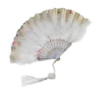YKMYXZ, Éventails pliants en Plumes, éventails à Main Vintage, Glands en Dentelle, Artisanat d'art, Cadeau for fête de Mariage, décoration de la Maison(Red 01)
