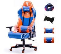 YKMYXZ, Fauteuil de Bureau inclinable réglable en Cuir, Zero Chair, Racihigh, avec Appui-tête et Support Lombaire, Noir(Yellow Blue)