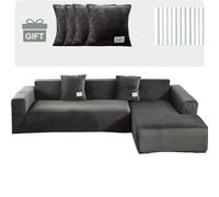 YKMYXZ， Housse de canapé en L Extensible en Velours for Animaux de Compagnie, antidérapante, Protection de Meubles, Gris foncé, Super Douce, 3 Places(Dark Grey)