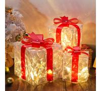 YKMYXZ Lot de 3 boîtes Cadeaux Lumineuses LED avec nœud, Multicolores, Plusieurs Tailles(Red)