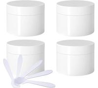YKMYXZ, Lot de 4 Pots cosmétiques vides en Plastique Blanc épais et Brillant de 100 ML avec Couvercle à vis, Doublure intérieure, Bouteilles d'échantillon de Voyage + 4 spatules