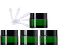 YKMYXZ, Paquet de 4 Pots cosmétiques en Verre Vert de 50 ML, Pots vides de Stockage de crème for Le Visage avec Couvercle doré et doublures intérieures + 4 spatules.
