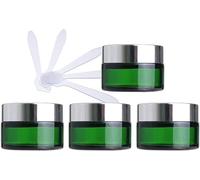 YKMYXZ, Paquet de 4 Pots cosmétiques en Verre Vert de 50 ML, Pots vides de Stockage de crème for Le Visage avec Couvercle doré et doublures intérieures + 4 spatules.