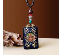 YKMYXZ, Pendentif Thangka du Népal for Homme, mère Verte, Manjushri, Bouddha en ébène, Collier rétro, chaîne en Laine, Pendentif, amulette féminine, Patron Porte-Bonheur(New Blue Card WU Ca)