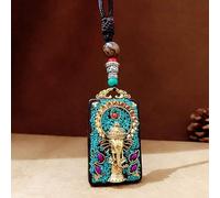 YKMYXZ, Pendentif Thangka du Népal for Homme, mère Verte, Manjushri, Bouddha en ébène, Collier rétro, chaîne en Laine, Pendentif, amulette féminine, Patron Porte-Bonheur(Section A. Kong Blue)