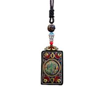 YKMYXZ, Pendentif Thangka du Népal for Homme, mère Verte, Manjushri, Bouddha en ébène, Collier rétro, chaîne en Laine, Pendentif, amulette féminine, Patron Porte-Bonheur(Nepal Green Tara)