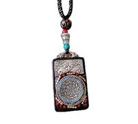 YKMYXZ, Pendentif Thangka du Népal for Homme, mère Verte, Manjushri, Bouddha en ébène, Collier rétro, chaîne en Laine, Pendentif, amulette féminine, Patron Porte-Bonheur(Nepal Red Beast Nine)