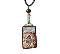 YKMYXZ, Pendentif Thangka du Népal for Homme, mère Verte, Manjushri, Bouddha en ébène, Collier rétro, chaîne en Laine, Pendentif, amulette féminine, Patron Porte-Bonheur(Nepal Elephant Keep)
