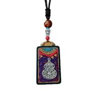 YKMYXZ, Pendentif Thangka du Népal for Homme, mère Verte, Manjushri, Bouddha en ébène, Collier rétro, chaîne en Laine, Pendentif, amulette féminine, Patron Porte-Bonheur(Nepal Blue Silver Go)