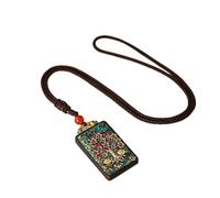 YKMYXZ, Pendentif Thangka du Népal for Homme, mère Verte, Manjushri, Bouddha en ébène, Collier rétro, chaîne en Laine, Pendentif, amulette féminine, Patron Porte-Bonheur(Nepalese Blue Wealth)