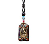 YKMYXZ, Pendentif Thangka népalais, Collier rétro en ébène avec Bouddha Manjushri, mère Verte Masculine, Pendentif en chaîne de Laine, amulette féminine, Patron, Gel(Black Sandalwood NEC)