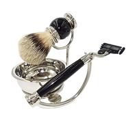 YKMYXZ, Porte-rasoir Support de brosse de rasoir pratique for hommes, ensemble cadeau de rasoir en émail noir 4 en 1, tasse de cheveux de blaireau masculin, support de brosse de rasage