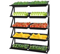 YKMYXZ, Présentoir à 5 Niveaux for paniers de Fruits et légumes, présentoir for Bonbons, Snacks, étagère de Rangement avec 5/10 paniers(Black,Double)