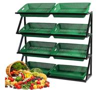 YKMYXZ, Présentoir de Vente au détail à 4 Niveaux, Panier de Rangement for Fruits et légumes, présentoir de Cuisine for supermarché(Green,Double)