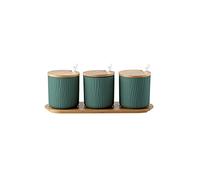 YKMYXZ sucrier, Boîtes à condiments avec cuillères et couvercle en bois, sucriers céramique, récipient for la cuisine, lot de 3(D)