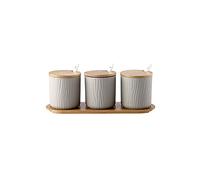 YKMYXZ sucrier, Boîtes à condiments avec cuillères et couvercle en bois, sucriers céramique, récipient for la cuisine, lot de 3(C)