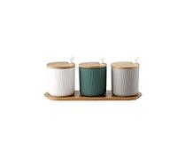 YKMYXZ sucrier, Boîtes à condiments avec cuillères et couvercle en bois, sucriers céramique, récipient for la cuisine, lot de 3(A)
