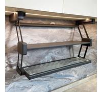 YKMYXZ, Support de Rangement for armoires de Cuisine, Gain de Place, for armoires supérieures, étagère à épices Rabattable en métal à 2 Niveaux(Black,W 61cm (24"))