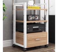 YKMYXZ， Support stéréo à Cadre Blanc avec roulettes et tiroir, Rangement multimédia en Bois for Salon (Home cinéma - 3 Niveaux)(79cm(31 1/8") 3 Tier)