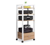 YKMYXZ， Support stéréo à Cadre Blanc avec roulettes et tiroir, Rangement multimédia en Bois for Salon (Home cinéma - 3 Niveaux)(120cm(47 1/4") 4 Tier)