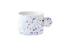 YKMYXZ tasse, Tasses et assiettes créatives faites à la main en céramique blanche bleue avec éclaboussures d'encre, tasses café, thé, lait, pain, gâteau(Blue Dots)