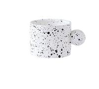 YKMYXZ tasse, Tasses et assiettes créatives faites à la main en céramique blanche bleue avec éclaboussures d'encre, tasses café, thé, lait, pain, gâteau(Black Dots)