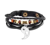 YKMYXZ, Vintage Taiji main bijoux Bagua véritable peau de vache Bracelet perles en bois Bracelet(White)