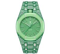 YKNIUFLY Bracelet Compatible Swatch Royal Pop, Bracelet et Coque de Protection Décorés de Strass, Plusieurs Couleurs, Accessoire Luxe pour Montre.Vert forêt