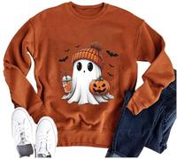 Ykomow Sanderson Witch Museum Sweatshirt pour femme Pull d'Halloween amusant Hocus Pocus Blouse Tops, Orange, M