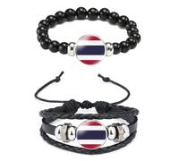 Ykonuyis Bracelet en corde élastique en métal noir avec drapeau national et alliage de cuir tressé pour homme et femme Soutenez votre pays, Moyen, Zinc, verre