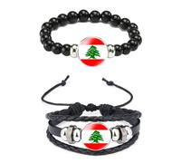 Ykonuyis Bracelet en corde élastique en métal noir avec drapeau national et alliage de cuir tressé pour homme et femme Soutenez votre pays, Moyen, Zinc, verre