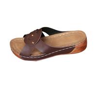 YKPAVV Chaussures de moins de 5 ans pour femme - Sandales rétro confortables pour femme - Bout ouvert - Talon confortable - Chaussures diabétiques pour femme, café, 42 EU